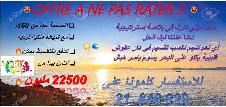 Un lot à dar allouche kélibia pieds dans l'eau